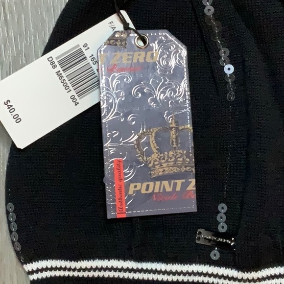 NWT Point Zero Black Toque Hat with Sequence 100% cotton one size - Picture 2 of 5